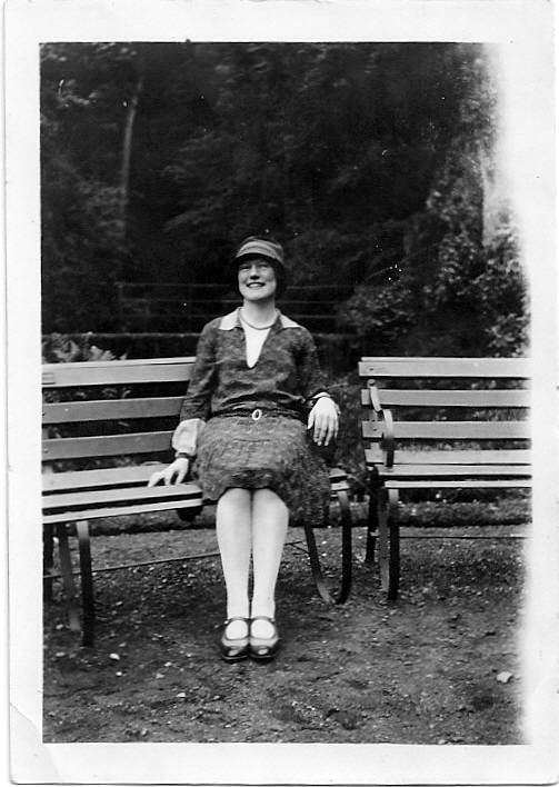 Granny resting on a bench at Alva Glen May 1928